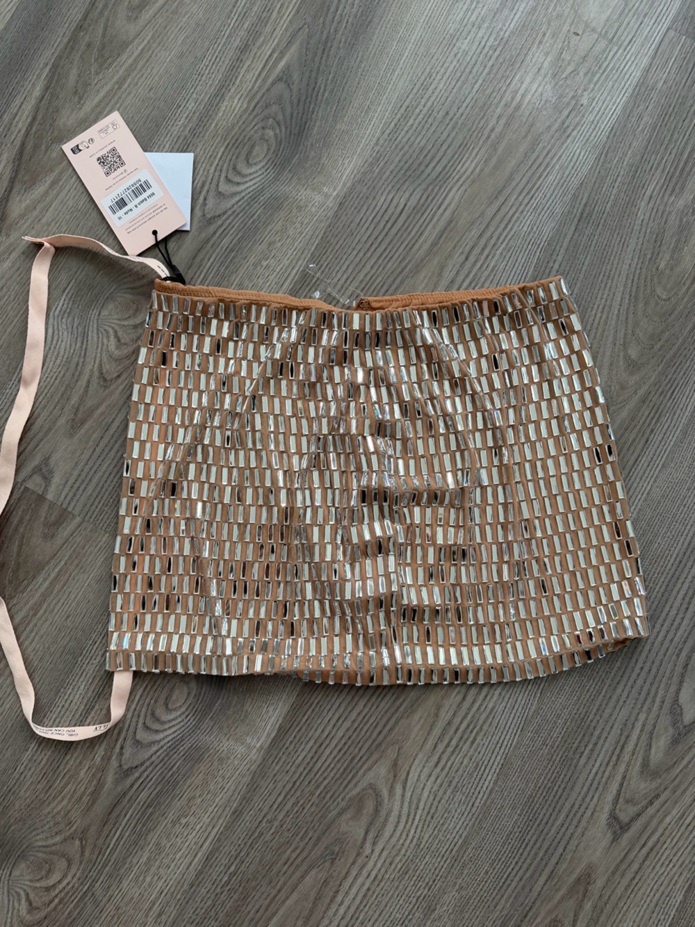 Oh Polly NWT Tan Mini Skirt with Silver Rectangular Beads